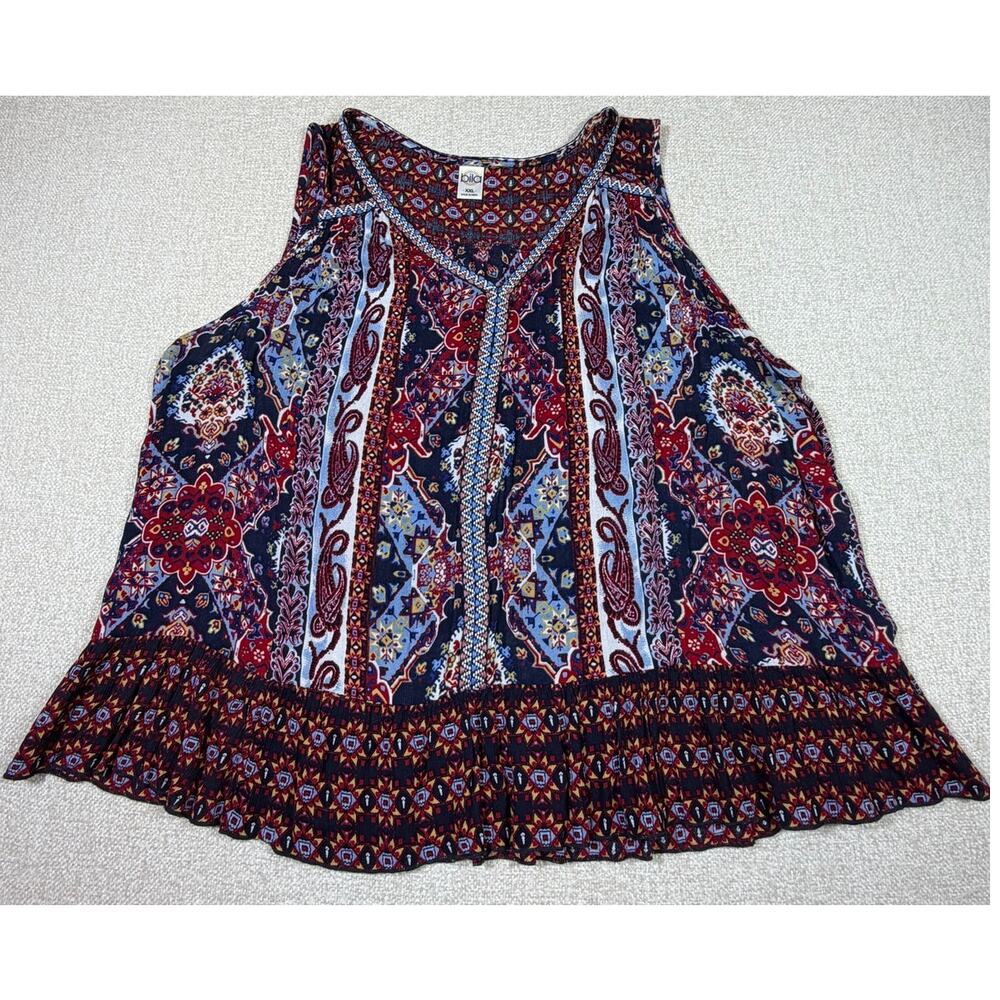 Bila Women 2XL Red Blue Sleeveless Lightweight Boho Casual Summer Top Blouse
